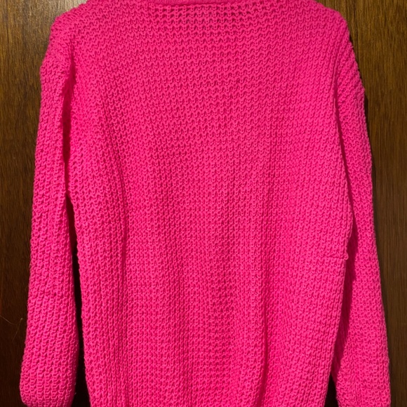 Hot Pink Waffle popcorn sweater - Picture 3 of 5